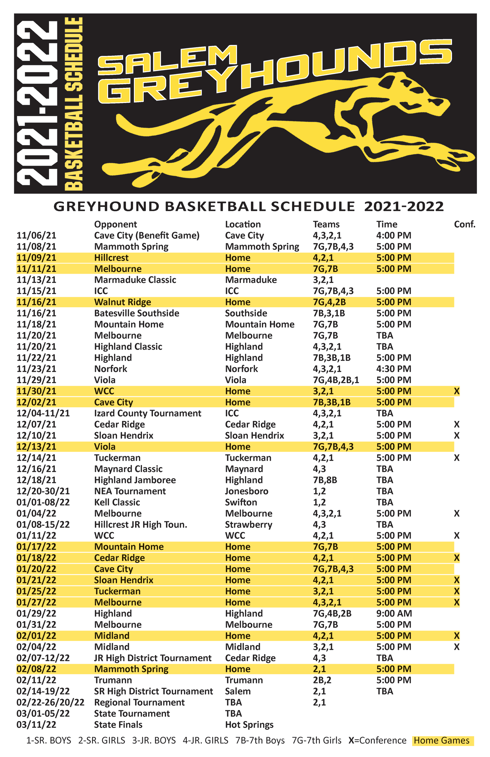 Salem 2021 - 2022 Basketball Schedule