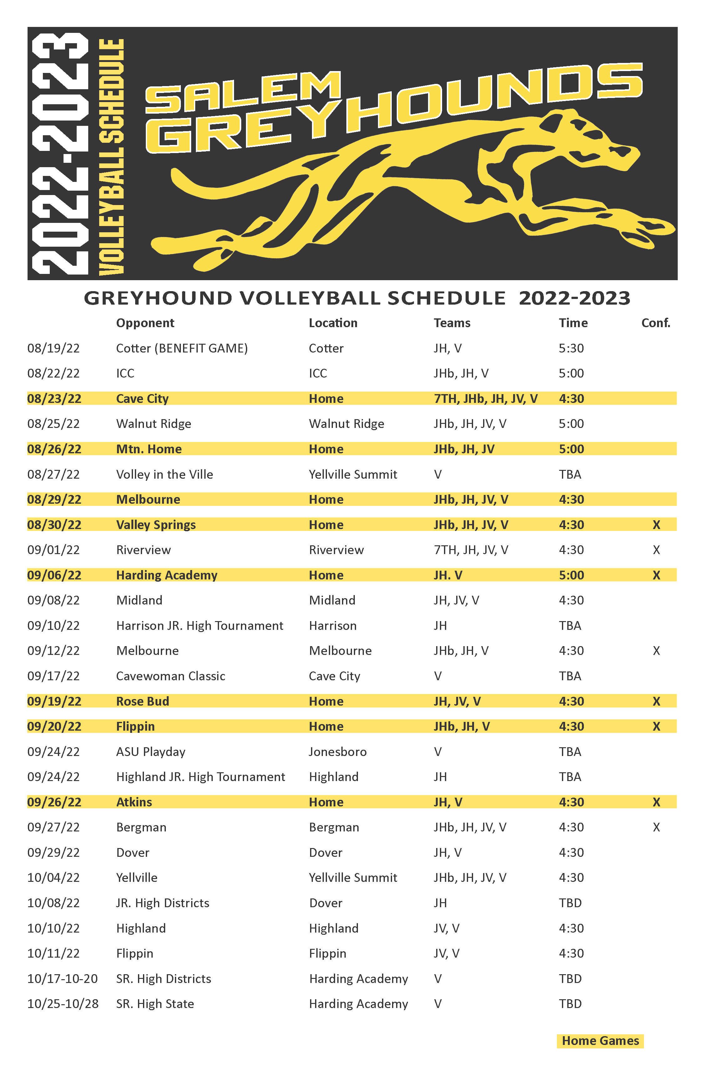 Salem 2022 Volleyball Schedule
