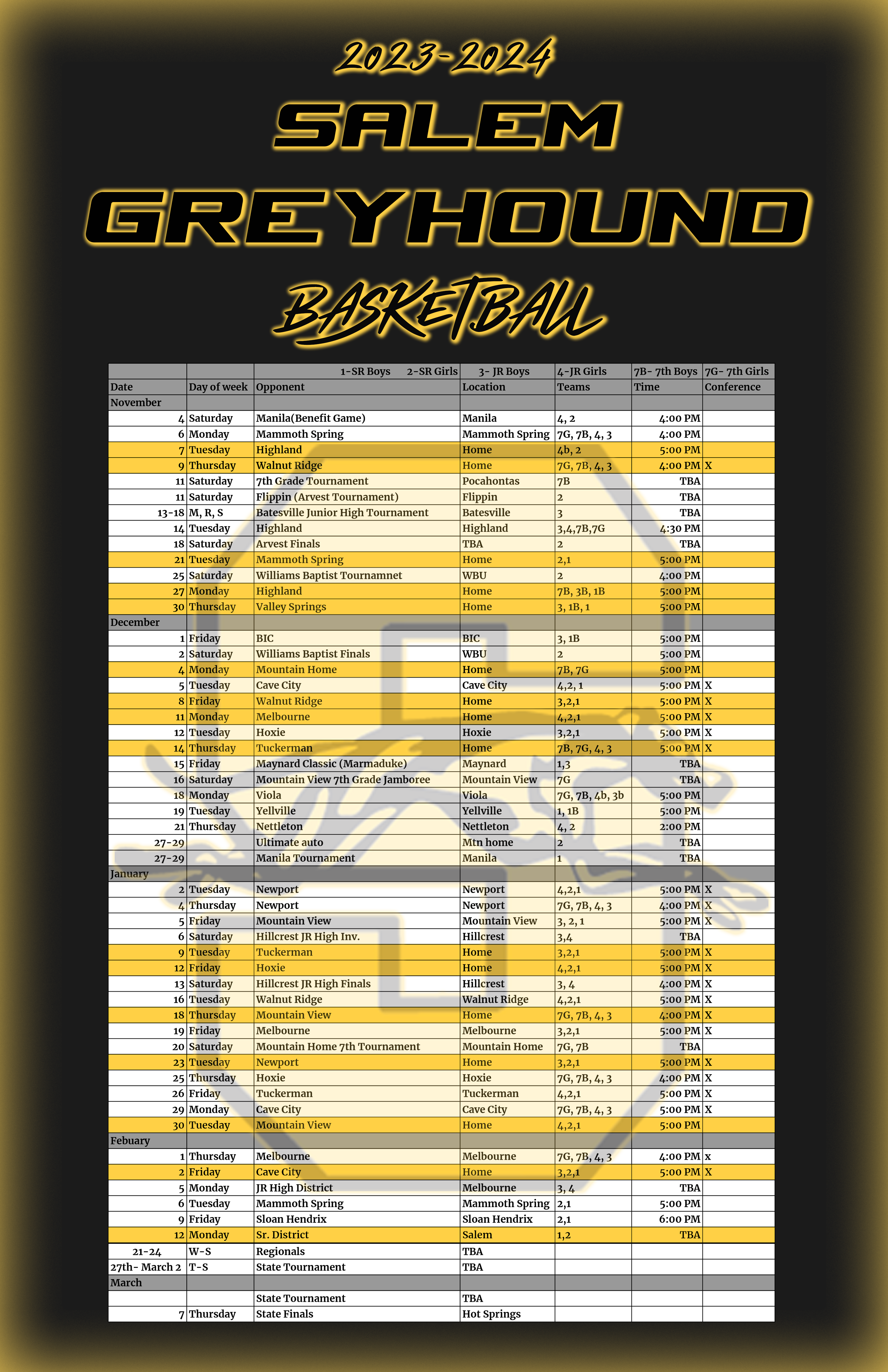 Salem 2023 - 2024 Basketball Schedule
