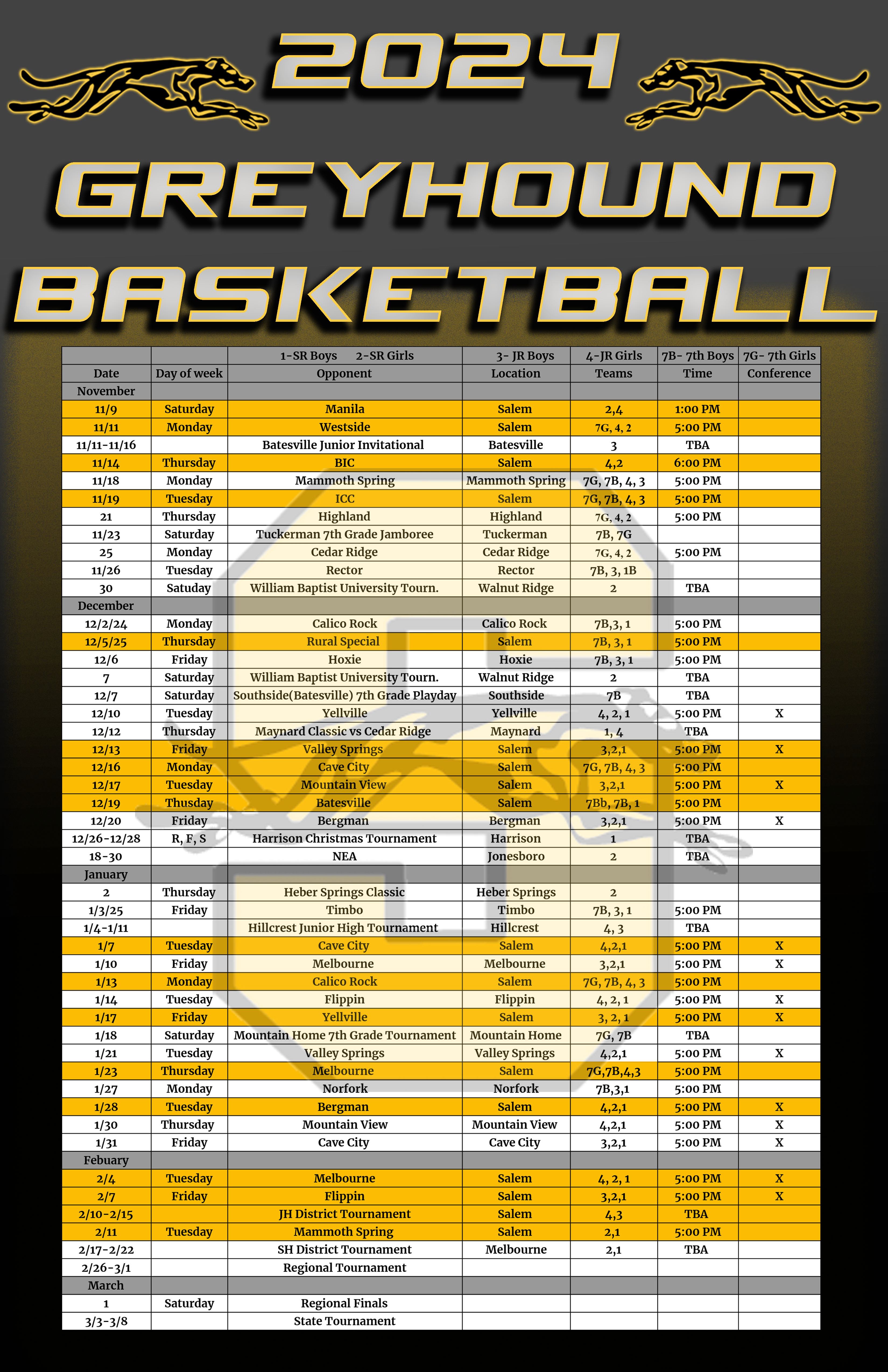 Salem 2024 - 2025 Basketball Schedule