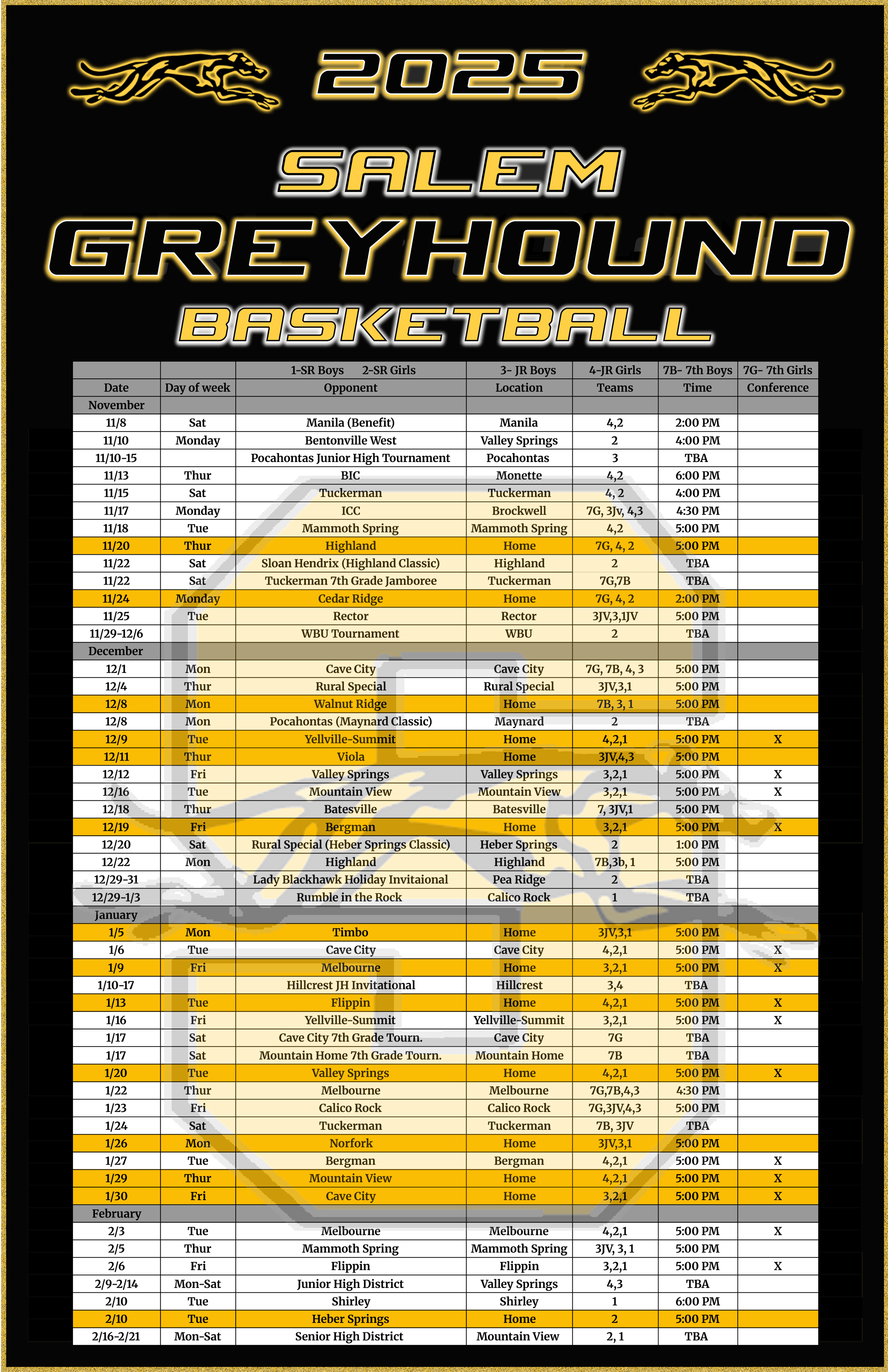 Salem 2025 - 2026 Basketball Schedule