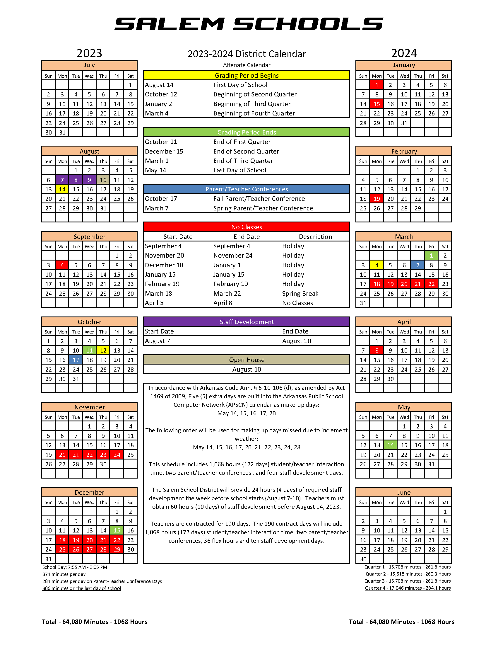 2023-2024 School Calendar - Salem School District